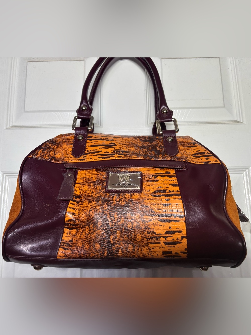 Sharif Orange & Purple Textured Satchel/Shoulder Bag